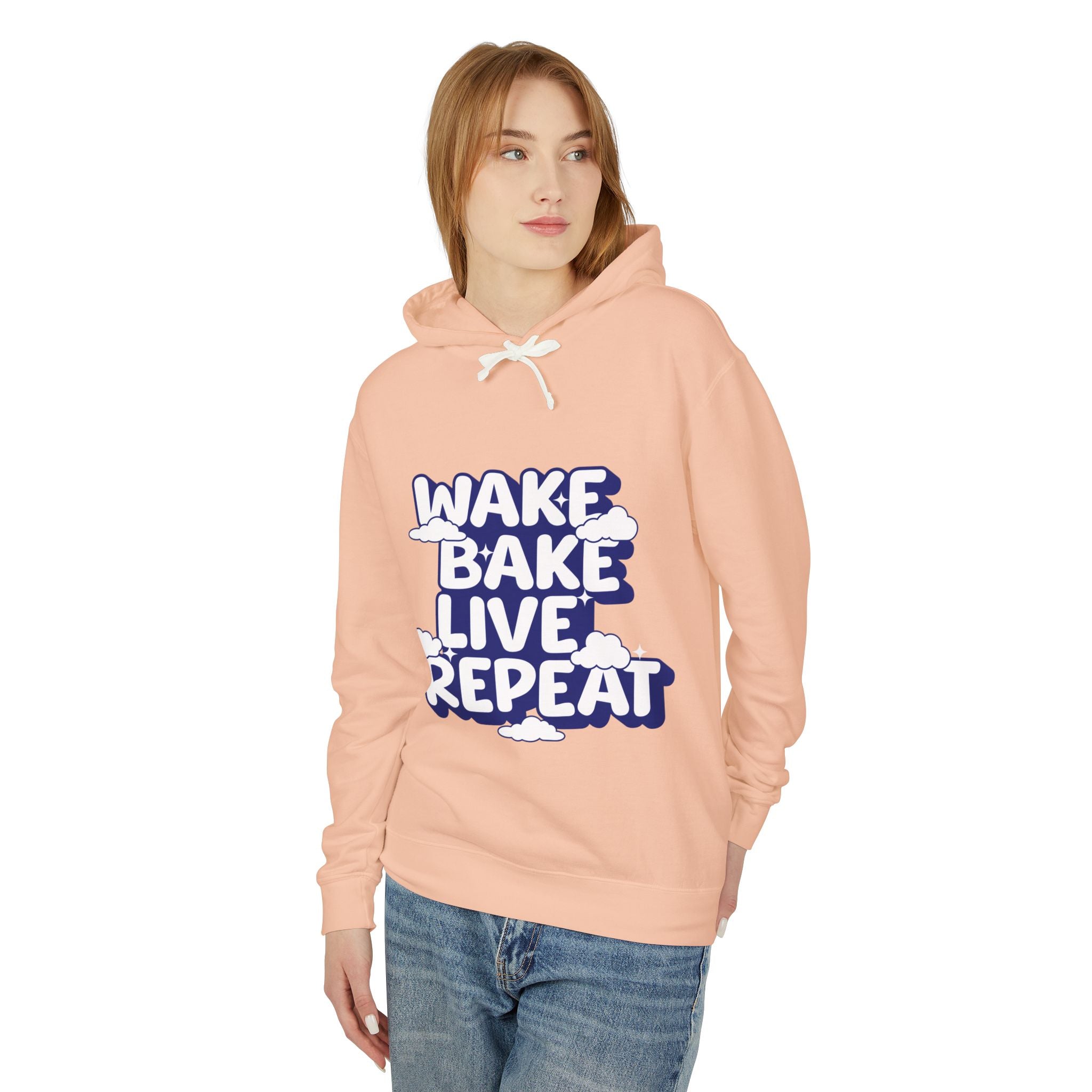 WAKE BAKE LIVE REPEAT - Unisex Lightweight Hooded Sweatshirt - Damned Threads